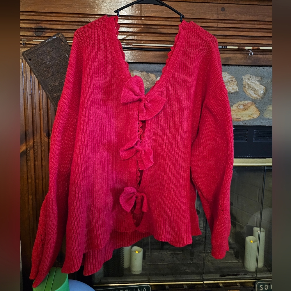 SHEIN Vibrant Red Sweater with Bow Details